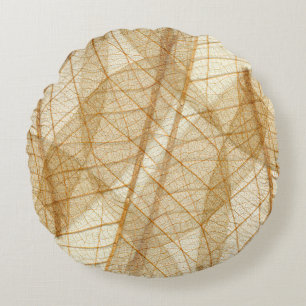 Rustic Sheer Cream Beige Lace Leaves Round Cushion