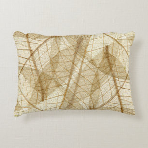 Rustic Sheer Cream Lace Leaves Decorative Cushion