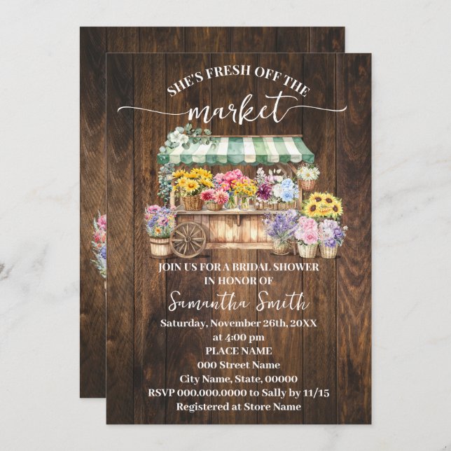 Rustic She's Fresh Off the Market Bridal Shower Invitation (Front/Back)