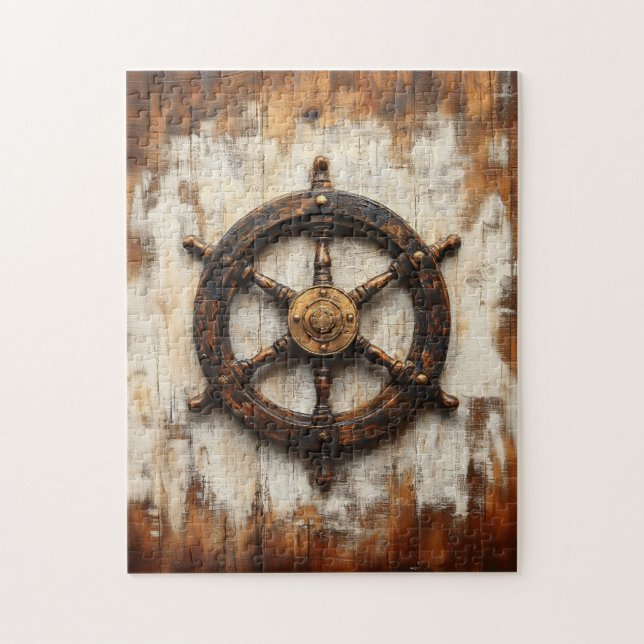 Rustic Ship Wheel Helm Nautical Jigsaw Puzzle (Vertical)