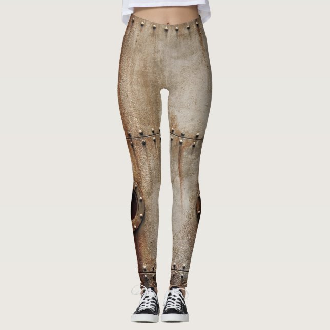 Rustic Shipwreck Metal Rivets Texture Leggings (Front)