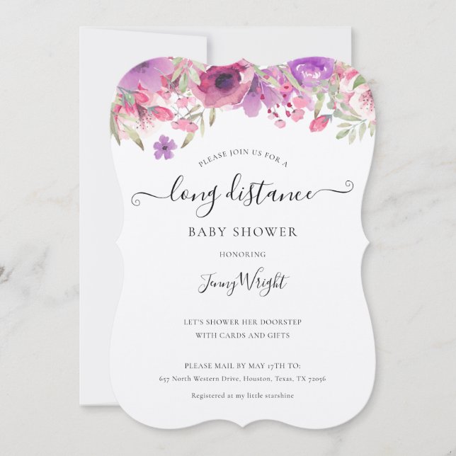 Rustic Shower By Mail Long Distance Floral Invitation (Front)