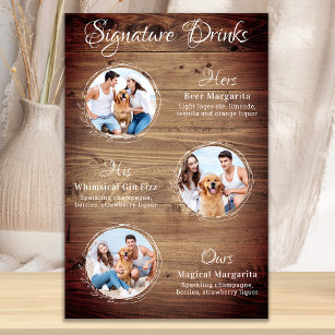 Rustic Signature Drinks 3 Photo Dog Pet Wedding Poster