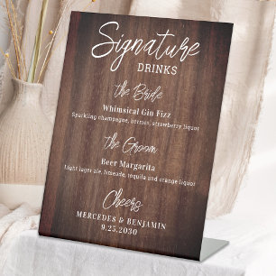 Rustic Signature Drinks Personalised Wedding Bar Pedestal Sign