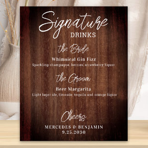 Rustic Signature Drinks Personalised Wedding Bar Poster