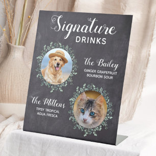 Rustic Signature Drinks Pet Wedding Cocktail Photo Pedestal Sign