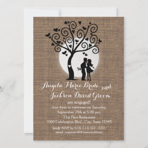 Rustic Silhouette Couple Engagement Party Invitation
