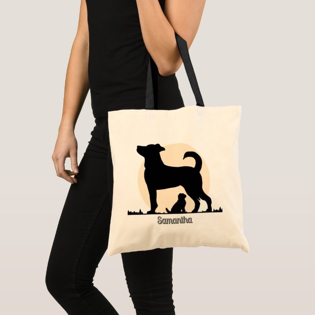 Rustic Silhouette of Mum & Pup with Emotional Bond Tote Bag (Front (Product))