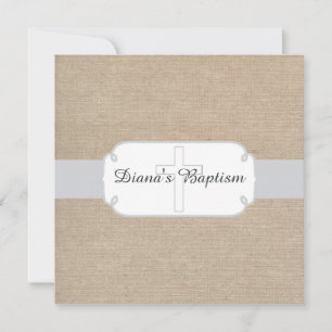 Rustic Silver and Beige Burlap Baptism Invitation