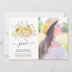 Rustic Silver and Gold Floral Graduation Photo Announcement