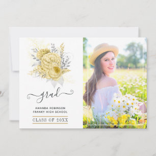 Rustic Silver and Gold Floral Graduation Photo Announcement