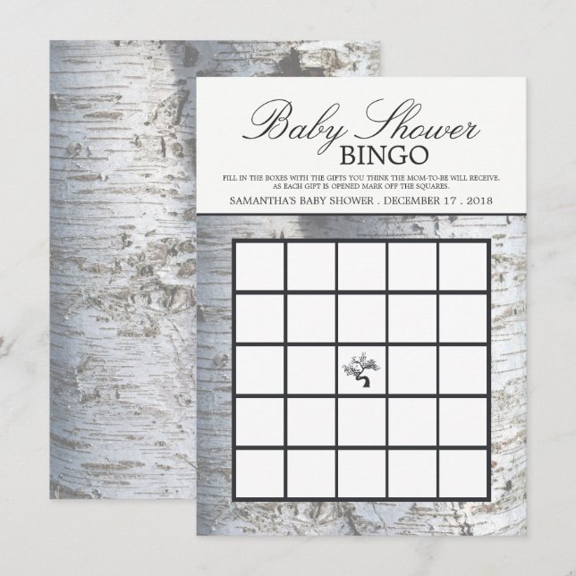 Rustic Silver Birch Tree Baby Shower Bingo Invitation (Front/Back)