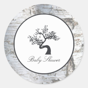 Rustic Silver Birch Tree Baby Shower Classic Round Sticker