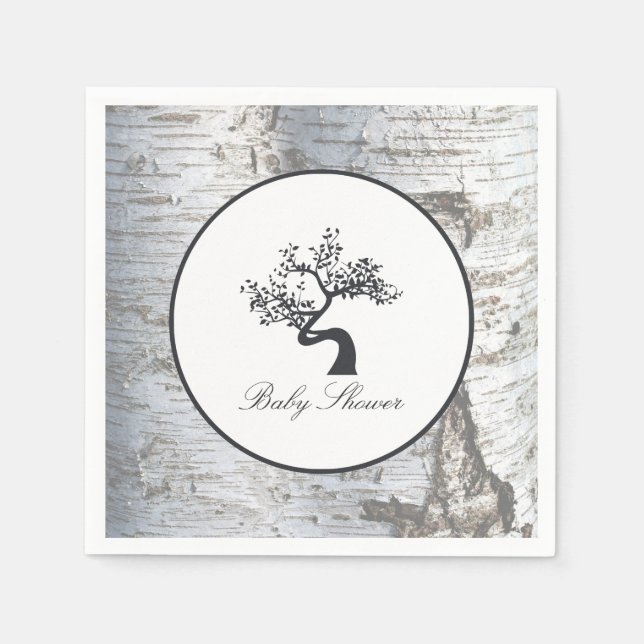 Rustic Silver Birch Tree Baby Shower Napkin (Front)