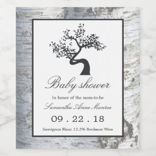 Rustic Silver Birch Tree Baby Shower Wine Label