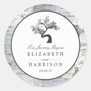 Rustic Silver Birch Tree Wedding Classic Round Sticker
