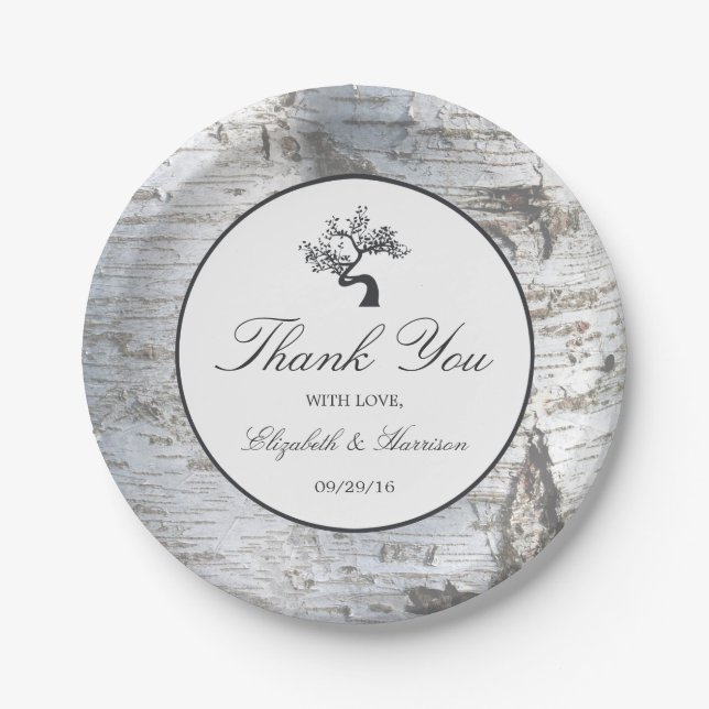 Rustic Silver Birch Tree Wedding Paper Plate (Front)