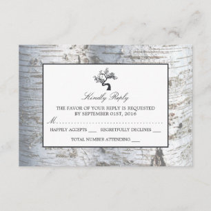 Rustic Silver Birch Tree Wedding RSVP Card