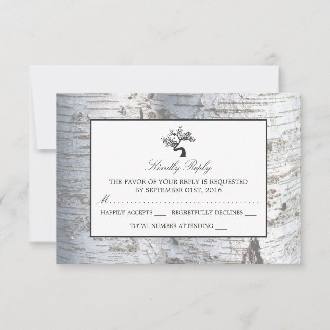 Rustic Silver Birch Tree Wedding RSVP Card (Front)