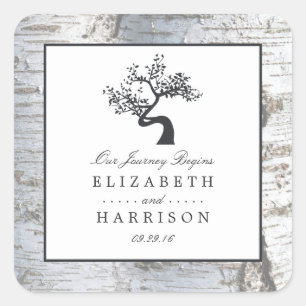 Rustic Silver Birch Tree Wedding Square Sticker