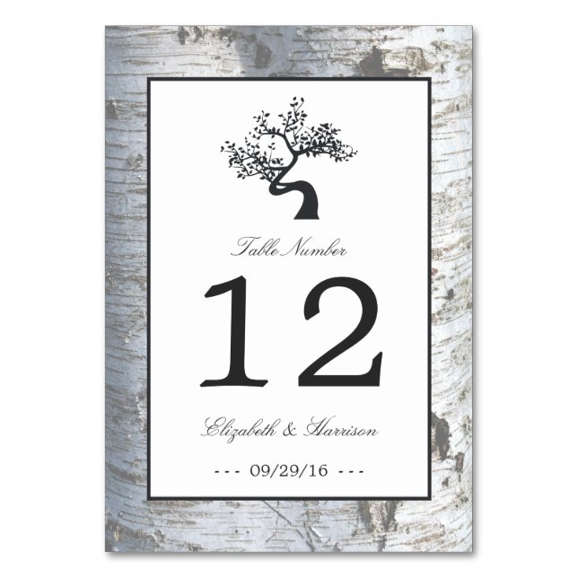 Rustic Silver Birch Tree Wedding Table No. Number (Front)