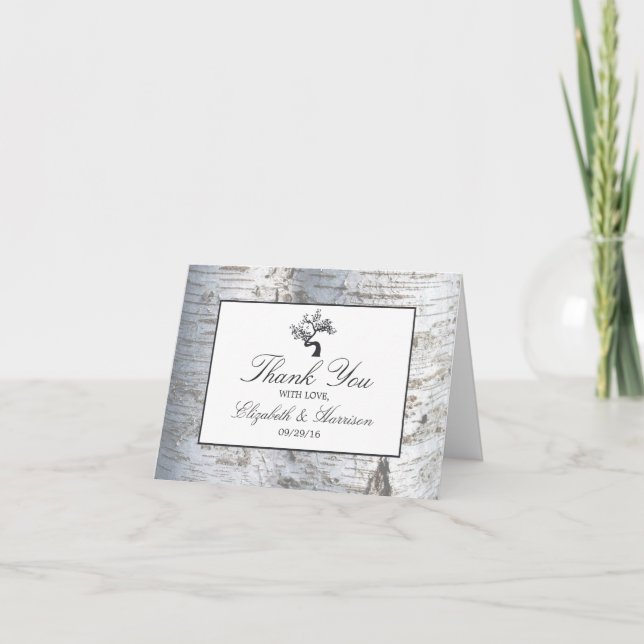 Rustic Silver Birch Tree Wedding Thank You (Front)