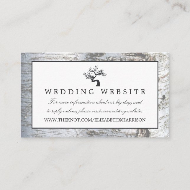 Rustic Silver Birch Tree Wedding Website Enclosure Card (Front)
