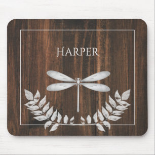 Rustic Silver Dragonfly Personalised Mouse Pad
