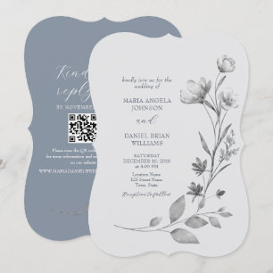 Rustic Silver Floral Wedding Invite