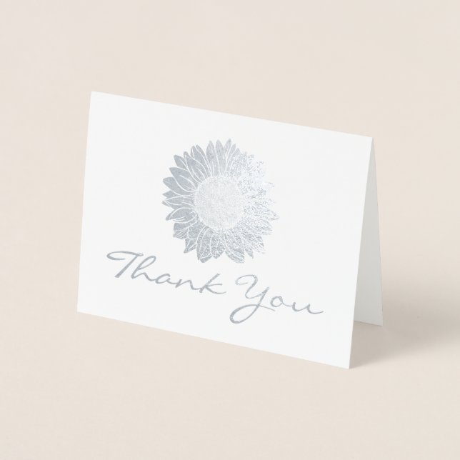 Rustic Silver Foil Sunflower Wedding Thank You Foil Card (Front)