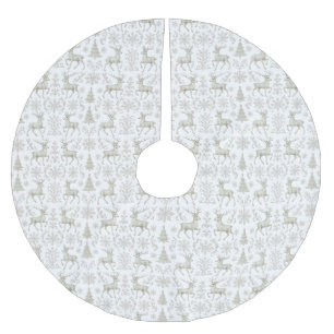 Rustic, Silver/White modern Christmas pattern Brushed Polyester Tree Skirt