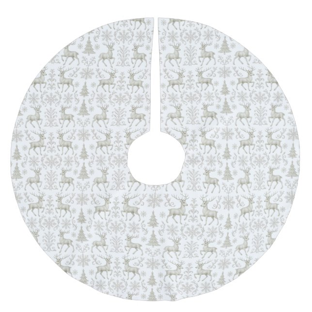 Rustic, Silver/White modern Christmas pattern Brushed Polyester Tree Skirt (Front)