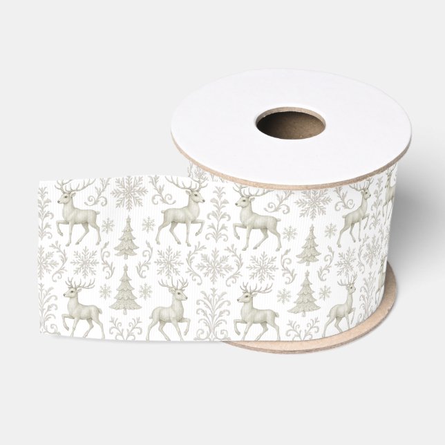 Rustic, Silver/White modern Christmas pattern Grosgrain Ribbon (Spool)