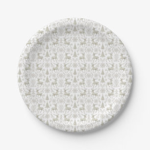 Rustic, Silver/White modern Christmas pattern Paper Plate