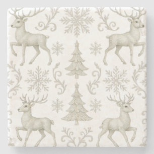 Rustic, Silver/White modern Christmas pattern Stone Coaster