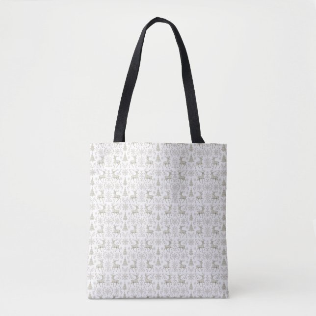 Rustic, Silver/White modern Christmas pattern Tote Bag (Front)