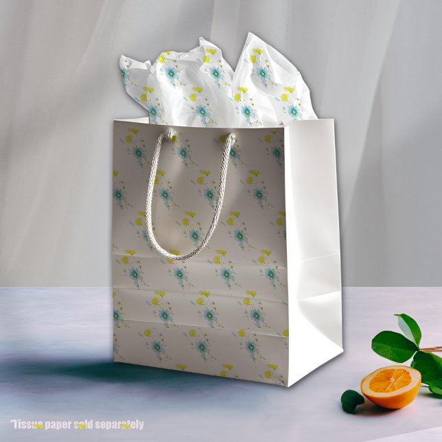 Rustic Simple Blue Yellow Poppies Watercolor Medium Gift Bag (Creator Uploaded)