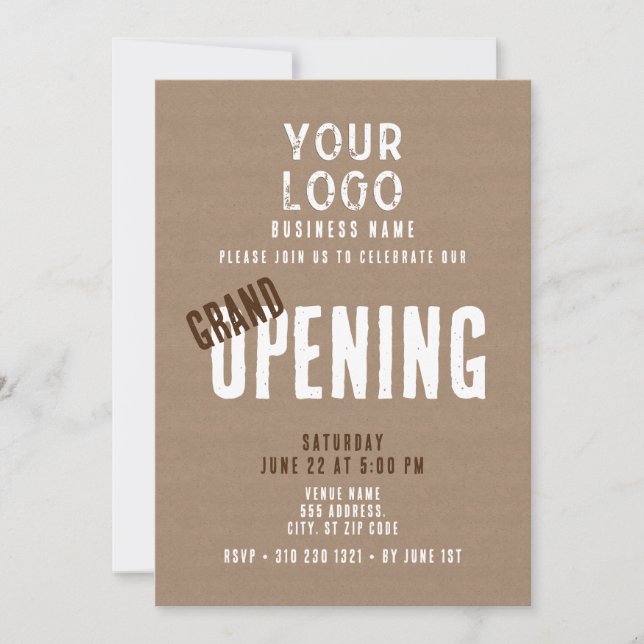 Rustic Simple Business Logo Grand Opening Invitation (Front)