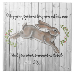 Rustic Simple Dated Rabbit Happy New Year Tile