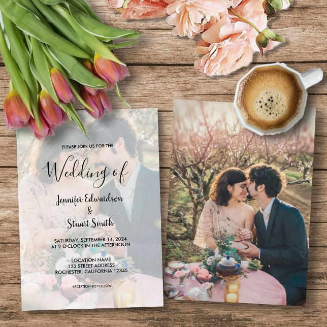 Rustic simple elegant calligraphy photo wedding invitation (Rustic elegant calligraphy photo wedding invitation for your rustic country wedding.)