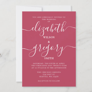 Rustic Simple Magenta Elegant Modern Wedding Invitation