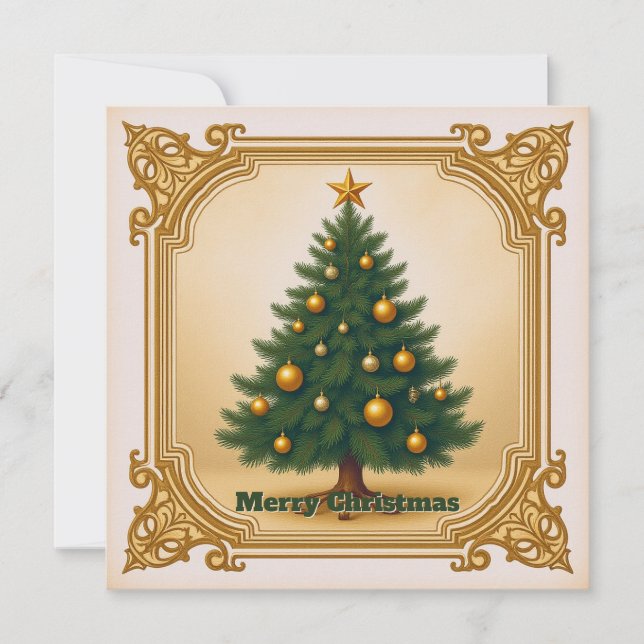 Rustic Simple Non Photo Chic Christmas Tree Holiday Card (Front)