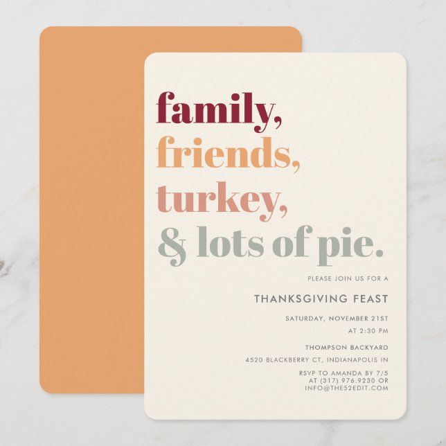 Rustic Simple Thanksgiving Dinner Feast Party Invitation (Front/Back)