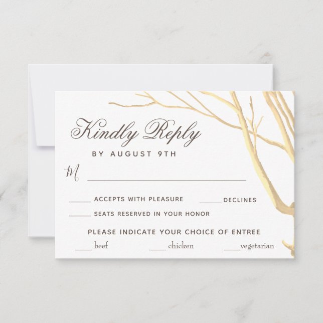 Rustic Simple Tree Wedding Menu Choice RSVP Card (Front)