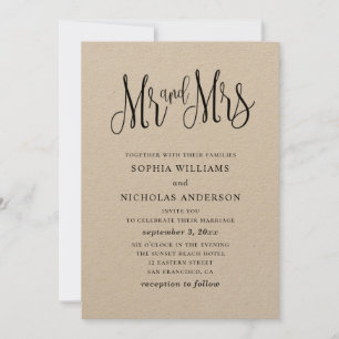 Rustic simple wedding. Country kraft. Mr and mrs Invitation