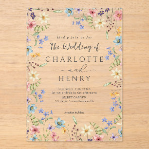 Rustic Simple Wildflower White Spring Wedding Acrylic Invitations