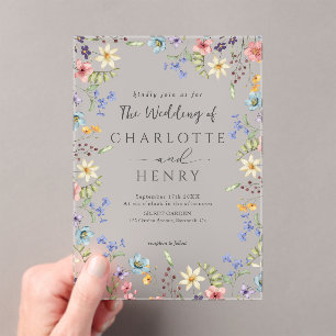 Rustic Simple Wildflower White Spring Wedding Acrylic Invitations