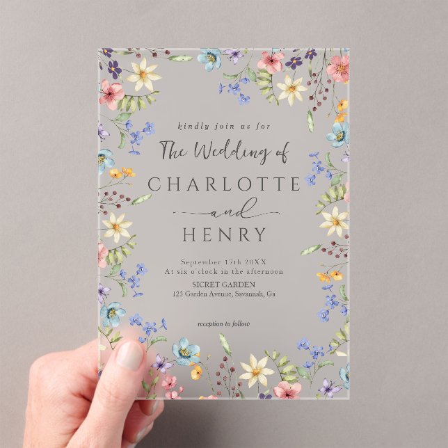 Rustic Simple Wildflower White Spring Wedding Acrylic Invitations (Insitu (Handheld))