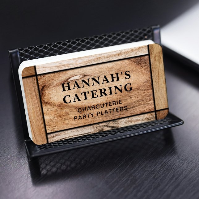 Rustic Simple Wooden Board Charcuterie Script Business Card (Creator Uploaded)