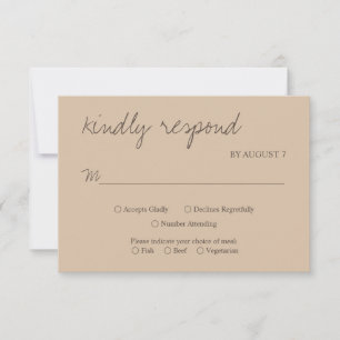 Rustic Simplicity   Beige Minimalist Wedding RSVP Card